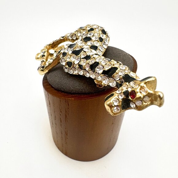 Gold Tone White Crystal & Black Enamel Giraffe Brooch Size 3.5" Length - Picture 4 of 11